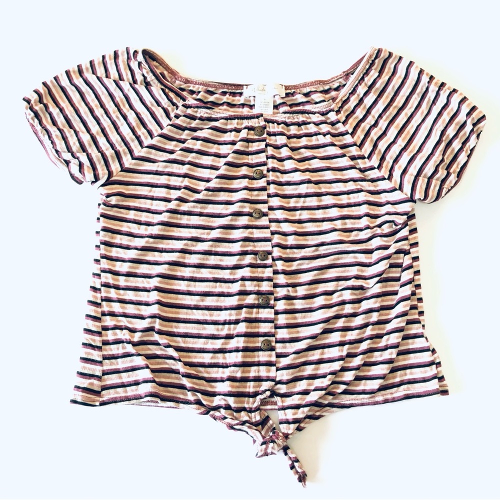 Tilly’s White Fawn Purple Striped Peasant Top - Girls L